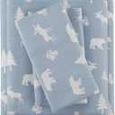 Comfort Spaces Cotton Flannel Sheets Twin Size, Ultra Soft Flannel Sheet Set with 12" Elastic Pocket, Novelty Print Warm Flannel Bedding, Blue Bear/Moose 3 Piece