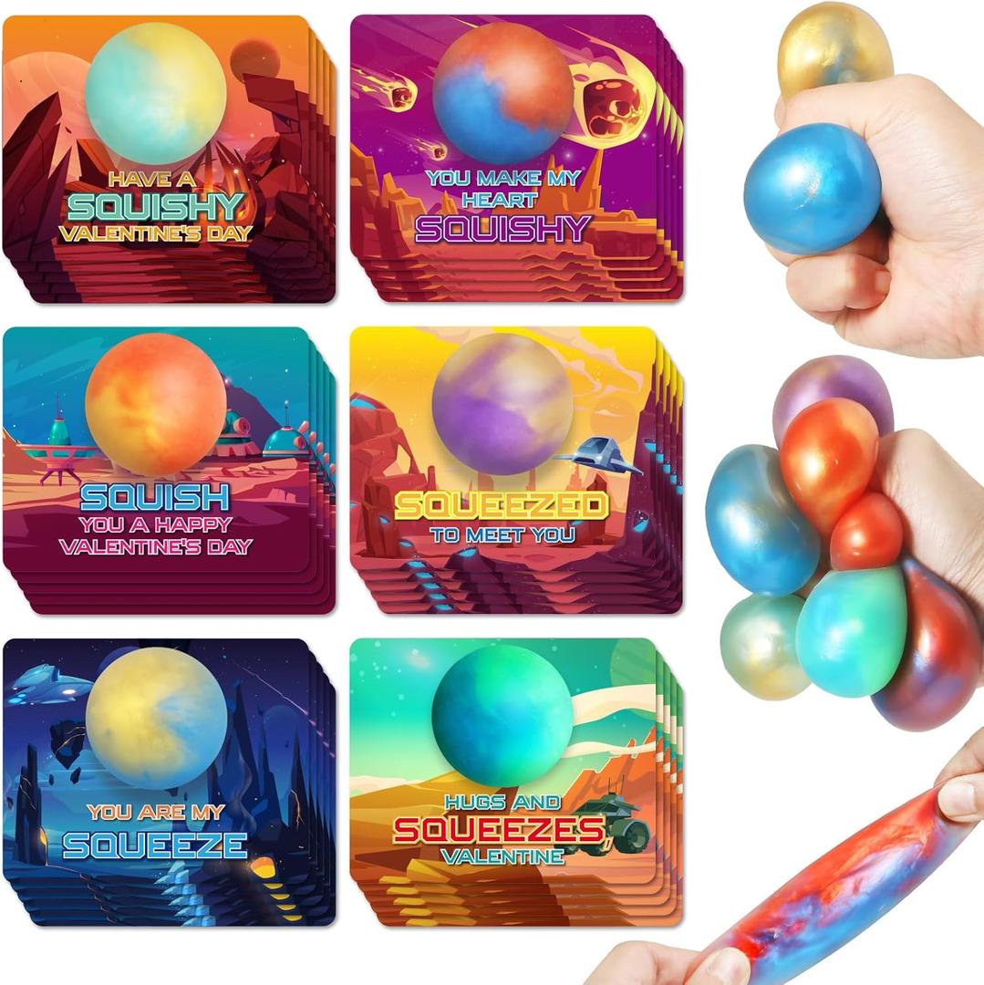 SpringFlower Valentine's Day Card With 24pcs Slime Ball Kits, Valentine's Gifts Exchange for School, Valentine Day Gifts Bulk, Valentine Party Favor for Kids, School Classroom Valentine's Prizes