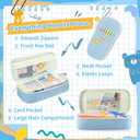 3 x Aesthetic Pencil Case Pouch with Zipper  Large Capacity Organizer Bag for School Supplies, Pens, Pencils, Markers  Cute Small Storage Box for Kids, Girls, Teens & College, Blue