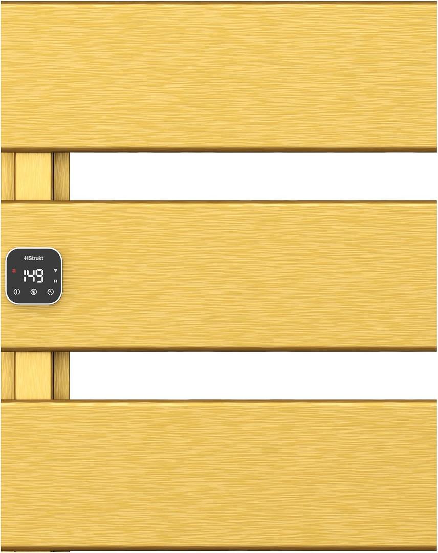 Electric Towel Warmer, Wall Mounted Heated Towel Rack for Bathroom
Timer & Temperature Control, Fast Heat Towel Dryer, Plug-in or Hardwired, Wall-mounted with Left Wiring, 3 Panel, Gold, Alu