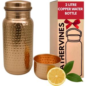 2 Litre Pure Copper Water Bottle for Drinking 76 oz with Lid| Leak Proof Ayurvedic Vessel to Support Digestion, Immunity | Lightweight, Eco-Friendly