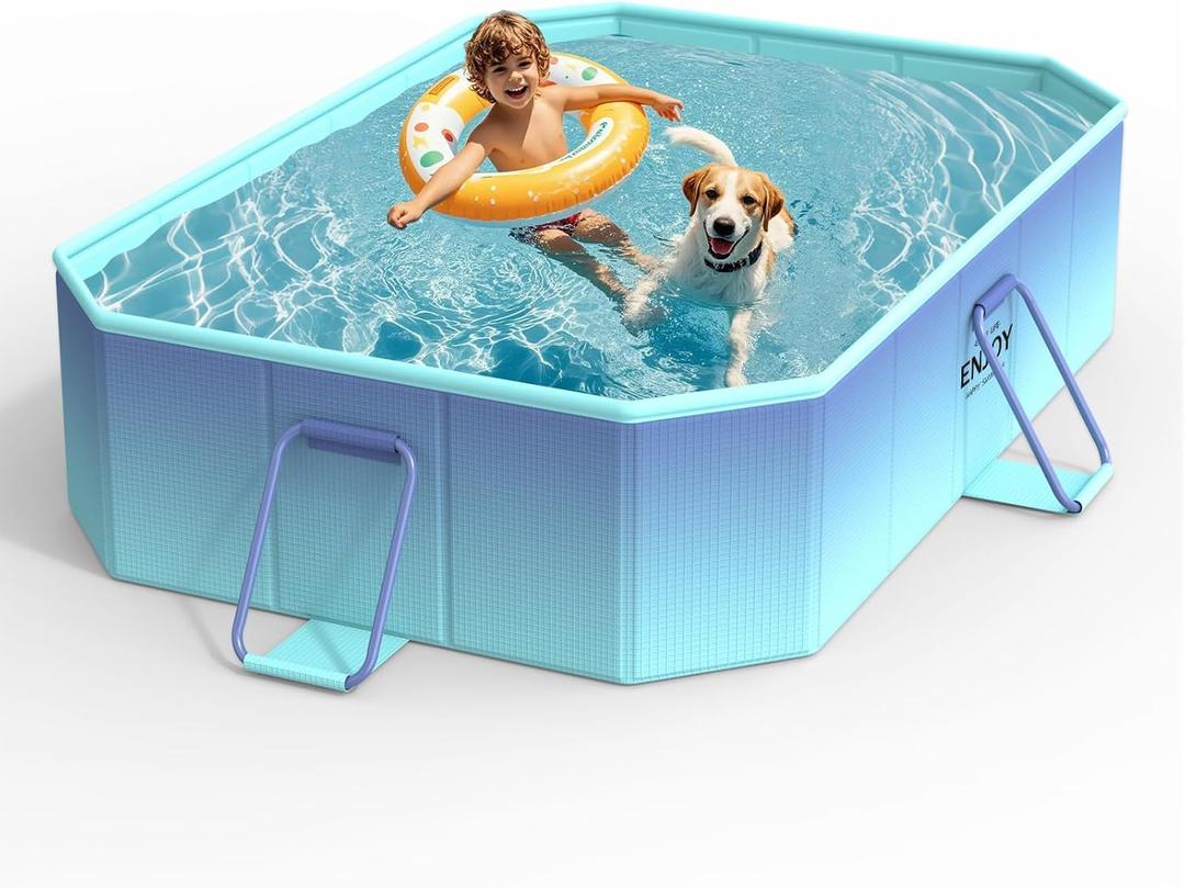 HeySplash Non-Inflatable Swimming Pool, Foldable Pool with Metal Bracket, Outdoor Portable Adults & Kids Pool for Garden Backyard Dog Pools (A 59.8"45.2"17.7")