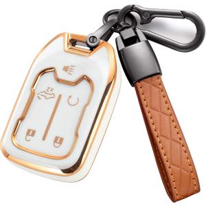 for Chevy Silverado GMC Sierra Key Fob Cover with Keychain, Premium Soft TPU Full Cover Protection Key Fob Case Remote Key Holder 5 Buttons (Ivory)