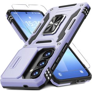 DEERLAMN Case for Samsung Galaxy S26+ Plus 6.7-Inch with Slide Camera Cover+Screen Protector(1 Pack), Rotated Ring Kickstand Military Grade Shockproof Protective Cover-Light Purple
