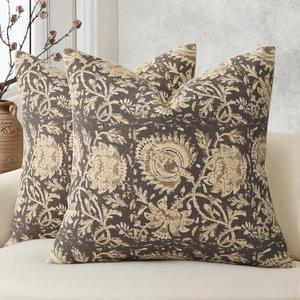 Vintage Floral Print Throw Pillow Covers 20x20 Set of 2 Neutral Modern Farmhouse Pillowcases Accent Decorative Cushion Covers Boho Home Decor for Couch Sofa Chair Bed Living Room, Rustic Gray
