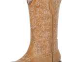 SheSole Cowboy Boots For Women Wide Square Toe Mid Calf Ladies Western Cowgirl Boots (US 8, Brown)