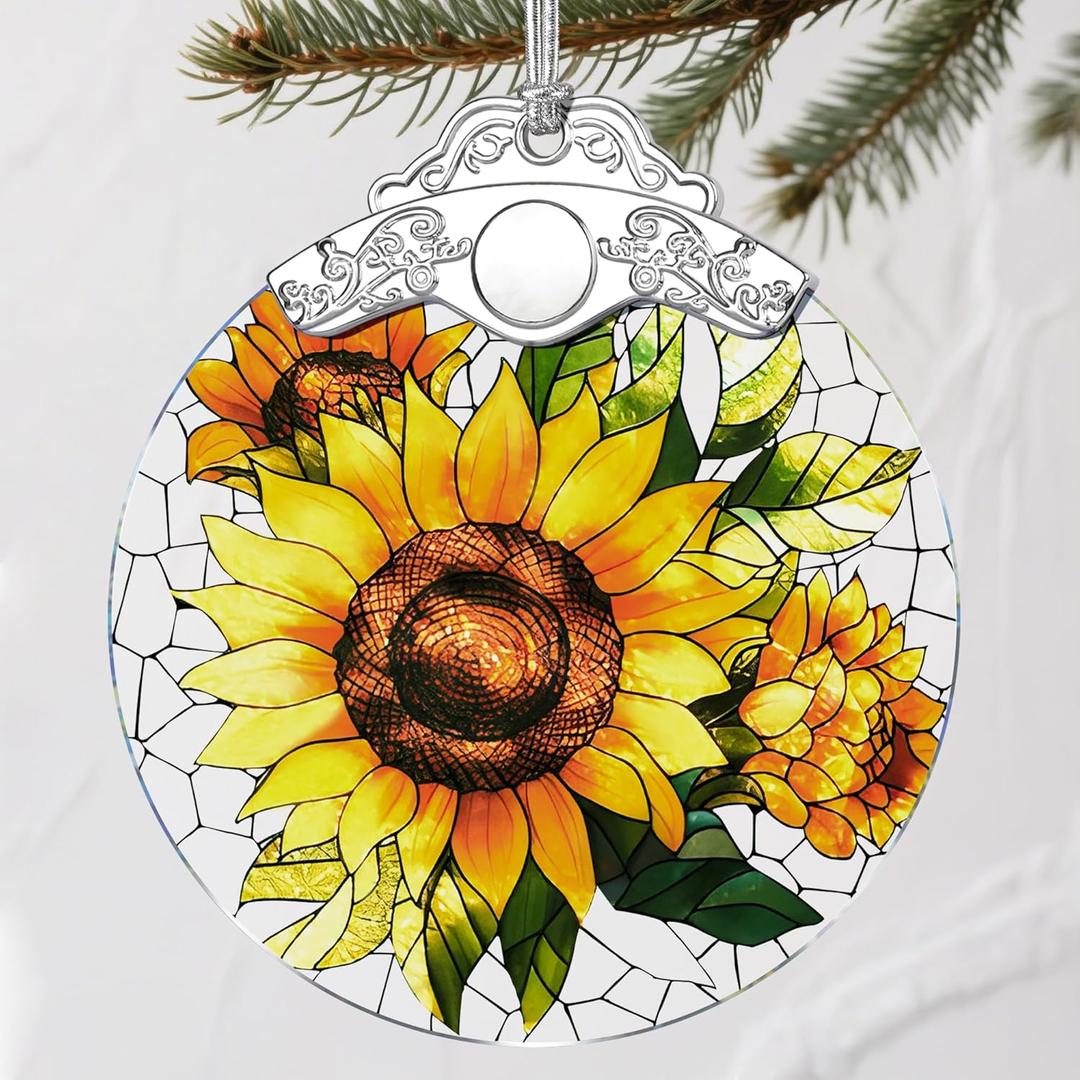 Stained Glass Sunflower Christmas Ornament: Christmas Tree Ornaments & Decor, Holiday Decor  Holiday Presents, Gift Ideas & Gifts for Friends, Coworkers, and Family