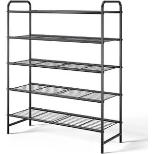 Kitsure Shoe Rack - Stainless Steel Shoe Organizer, Sturdy Shoe Rack for Closet and Front Door Entrance, Free Standing Shoe Shelf, Closet Organizers and Storage, 25.6" Wide - 5 Tier, Black