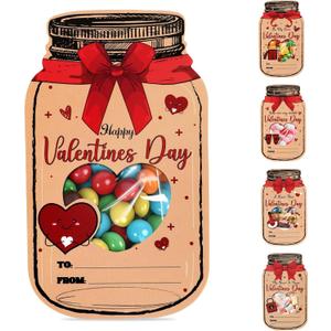Valentines Day Cards for Kids School, 50 Pack Mason Jar Valentine Gift with Treat Bags, Funny Valentine Classroom Exchange Cards for Boys Girls Class Classroom Party Favors Friends(Candy Not Included)