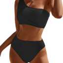 Bikini Sets for Women High Waisted 2 Piece Bestselling Swimsuit Ribbed One Shoulder Tummy Control Bathing Suit 2025 (Large, Black)