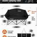 KingCamp Double Camping Chair, Oversized 880lbs Heavy Duty Loveseat for Adults Portable Folding XL 2 Person Couch Padded Comfortable Two Seat with Cup Holder for Outdoor Lawn Backyard, Black