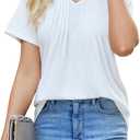 Womens T Shirts Short Sleeve Pleated Dressy Tunic Casual V Neck Summer Tops Blouses Beach Vacation Clothes (XXL)
