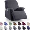 KinCam Recliner Covers, Stretch Reclining Chair Covers, Recliner Sofa Slipcovers Stripe Jacquard Recliner Couch Covers Furniture Protector Covers for Pet Kid (1 Seater, Charcoal Gray)