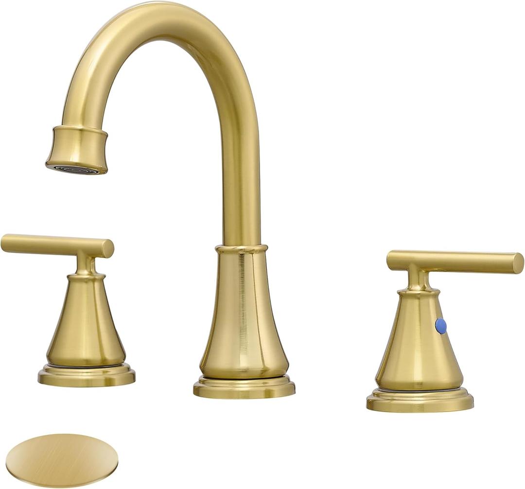 Fransiton Widespread Bathroom Sink Faucet 3 Hole, Brushed Gold Bathroom Faucet with Metal Pop-Up Drain, 2 Handle for 6-16" RV Vanity Sink