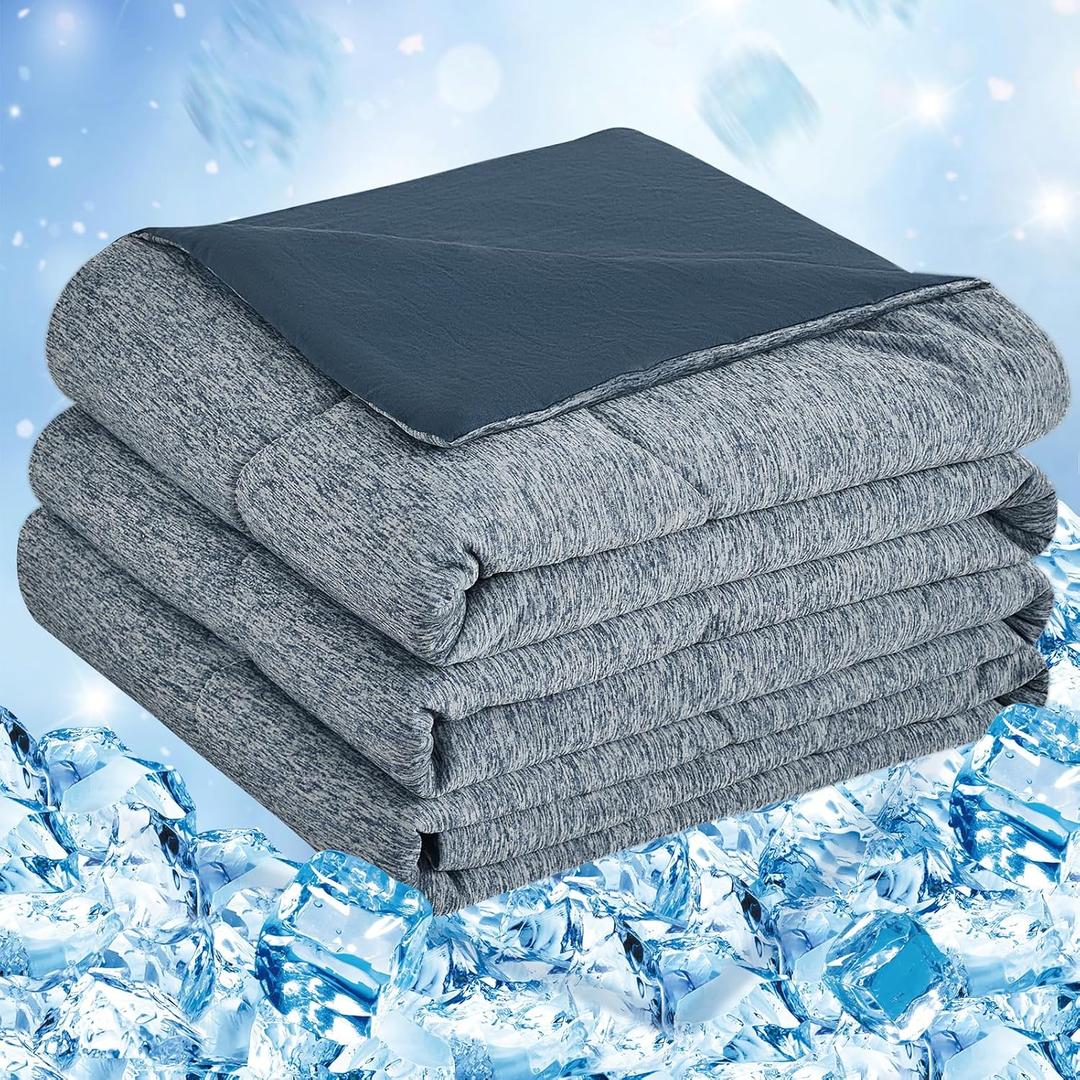 CHOSHOME Cooling Comforter, Cooling Blanket for Hot Sleeper, Q-Max 0.45 Arc-Chill Cooling Fiber, Cool Soft Thin Breathable Summer Blanket for Bed, Couch (90" x 108", Navy Blue)