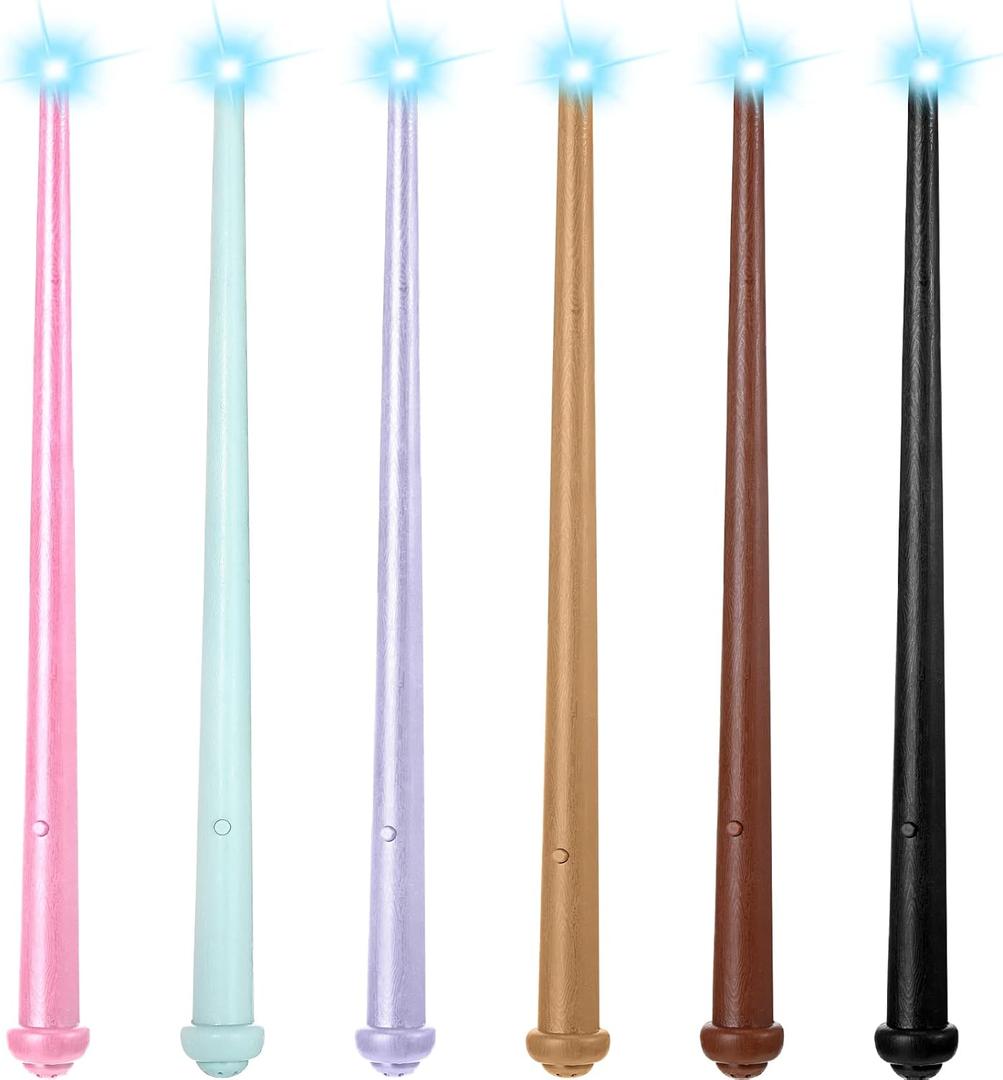 Skylety 6 Pieces Light Up Witch Fairy Magic Wand Light and Sound Wizard Toy Wands Illuminating Birthday Party Costume Accessory for Halloween Cosplay Masquerade(Multicolored)