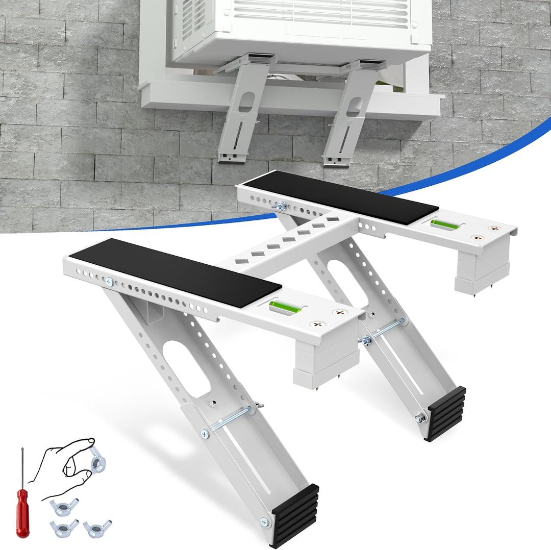 Window Air Conditioner Support Bracket: 220lbs Dual Arm Universal Window AC Bracket for 5,000-24,000 BTU Units, Heavy Duty Window AC Mount for 3-12" Brick Concrete Wood Walls