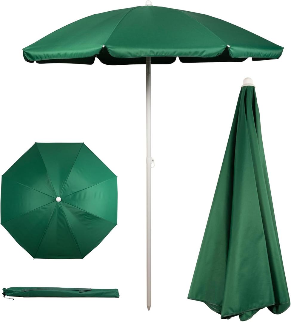 PICNIC TIME 5.5 Ft Portable Beach Umbrella, Lightweight UV Protection Sunshade with Tilt Pole & Carry Bag, Outdoor Canopy Umbrella for Beach, Sand, Pool, Patio, Camping, Travel, or Backyard Shade, (Hunter Green)