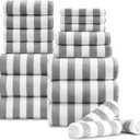 Oliven 18 Pcs Light Gray Cabana Stripe Family Towels Set-6 Bath Sheets,6 Hand Towels,6 Washcloths Soft Jumbo Bathroom Towels Absorbent Shower Towel Quick Dry Beach Chair Towel Spa Gym Hotel Towel Set