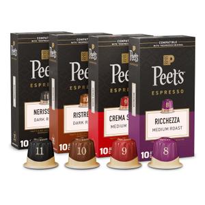 Peet's Coffee, Dark and Medium Roast Espresso Capsules Variety Pack, Compatible with Nespresso Original Machine, 100% Arabica Coffee - Intensity 8-11, 40 Count (4 Boxes of 10 Espresso Capsules) (EXP 08/11/26)