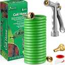 RV Exterior Shower Hose With Sprayer, 15FT Coiled Water Hose with 1/2" Quick Connect Adapter, UV Resistant Optional Flexible Quick Connect Sprayer for RV Outdoor Shower Garden Use 3/4" Fitting