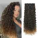 LONAI 4PC Clip in Hair Extensions, 100 Pure Protein Silk Curly Hair Extension for Women, 26 Inch Long Soft Natural Hair Extensions-Brown to Dirty Blonde