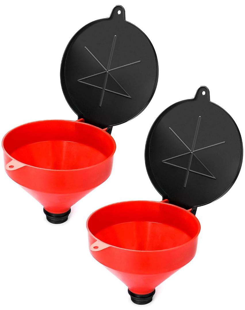 QWORK 4 Quart 2" BSP Drum Funnel 2 Pack Lockable Lid & Screen Filter for 55 Gal Steel, Poly & Oil Drums