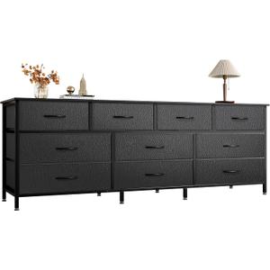 Huuger 63 Inch Dresser for Bedroom, Long Dresser with 10 Fabric Drawers, TV Stand for 55, 65, 70 Inch TV, Toy Storage Organizer for Closet, Black