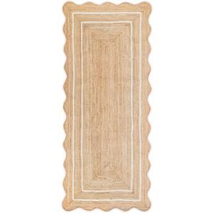 Wave Scalloped Natural Jute Runner, Off White (2'6"x6'): Boho Farmhouse Entryway Scallop Rug