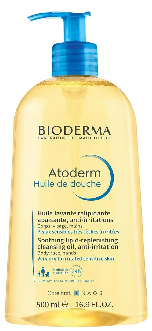 Bioderma Atoderm Shower Oil, Cleansing Oil For Face & Body, Nourishing Cleansing Oil For Dry to Atopic Sensitive Skin For Softer & Smooth Skin For Your Whole Family 16.9 Fl Oz