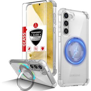 IYTRRYH for Samsung Galaxy S22 Case Magnetic Compatible with MagSafe Wireless charging,with 360Kickstand Ring,for S22 Phone Case with Screen Protector, Military Grade Drop Protection Shockproof Clear