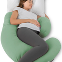 Momcozy Pregnancy Pillow with Cooling Cover, Detachable G-Shaped Maternity Pillow with Adjustable Belly Wedge, Full Body Support for Expecting Mothers, Green 