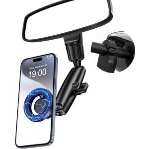 Magnetic Phone Holder for Car, Rear View Mirror Phone Holder, 360 Rotating Car Phone Mount, Compatible with iPhone 16/15/14/13/12 Series and All Phones with Magsafe Case or Metal Ring