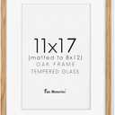 Fun Memories 11x17 Picture Frame, Solid Oak Wood 11"x17" Picture Frames, 11 x 17 Poster Frame for Wall, 11x17 Wood Photo Frame - 8x12 with Mat, Tempered Real Glass (Beige Oak Color, 1 Pack)