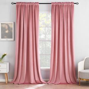 MIULEE Blush Pink Velvet Curtains Thermal Insulated Blackout Curtain Drapes for Bedroom Living Room Darkening 84 Inches Long Curtains Panels Rod Pocket Set of 2