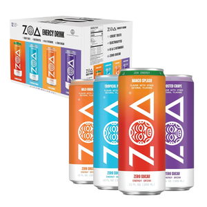 ZOA Zero Sugar Energy Drinks, Variety Pack - Sugar Free with Electrolytes, Healthy Vitamin C, Amino Acids, Essential B-Vitamins, and Caffeine from Green Tea (MS, TP, FG, WO)- 12 Fl Oz (12-Pack), EXP 09/07/26