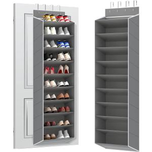 REGELETO 10 Tiers Large Size Over Door Shoe Organizer Storage, Hanging Shoe Rack for Door with Deep Pockets, Fit 20-30 Pairs Shoe Organizer Holder for Sneakers and Boots (Grey)