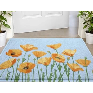 LUMI Spring Floral Door Mat, Low Profile Thin Mesh Doormats, Dirt Trapper Stain Resistant Welcome Mats, Waterproof Outside Mat for Home Decor, 18"x30", Daisy