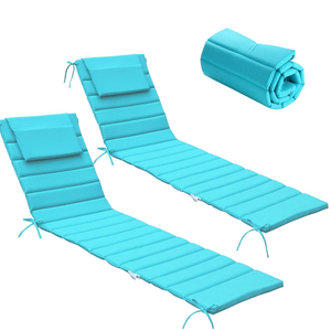 Chaise Lounge Cushion Outdoor Set of 2- Foldable Waterproof Pool Lounge Chair Cushions with Ties and Headrest, 80x26 Inch, Patio Furniture Cushions Replacement for Lawn Pool, Lake Blue. 4 PCS.