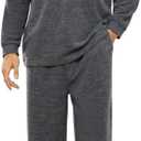 U2SKIIN Mens Henley Collar Pajama Set Long Sleeve Pajamas for Men loungewear Casual Sleepwear Pjs Set (X-Large, Black Grey Mel)