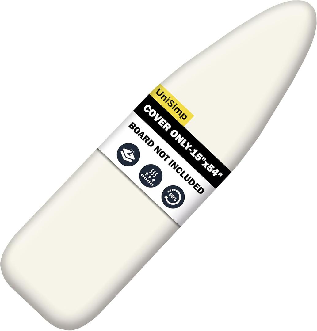 Ironing Board Cover and Pad 15"x54" Extra Thick Natural Cotton, Scorch and Stain Resistant Padding,Standard Size Iron Board Cover with Fasteners Heavy Duty Elastic Edge, Beige