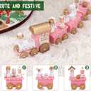 NUOBESTY Winter Wonderland Wooden Mini Train Set for Christmas Party Decorations Under Tree Pink