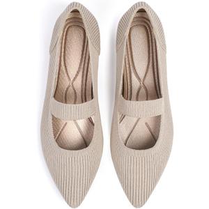 TINGRISE Women's Flats Shoes Pointed Toe Knit Washable Ballet Comfortable Dressy Mary Jane Flat Beige US10