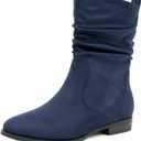 VJH confort Women's Mid Calf Boots, Almond Round Toe Low Heel Comfort Dress Slouchy Booties, Size 6.5