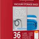 36 Pack Vacuum Storage Bags with Electric Pump, Vacuum Seal Bags for Clothing, Pillows, Blanket, Bedding, Comforters,Includes 6 Jumbo,6 Large,6 Medium,6 Small,6 Travel bags and 6 small Travel bags