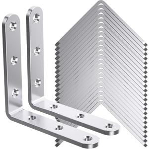 25Pcs Stainless Steel Angle Brackets, 3x 3 Heavy Duty Corner Brackets,Metal Corner Braces for Wood, 3MM 90 Degree Joint Hardware, 3inch l Bracket for Shelves Wood Furniture Cabinet Chairs Bookshelf