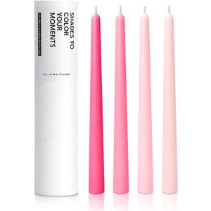 10" Classic Taper Candles, Pink Shades, 4-Pack, 7-8 Hours Long Burning, Unscented Tall Candlesticks
