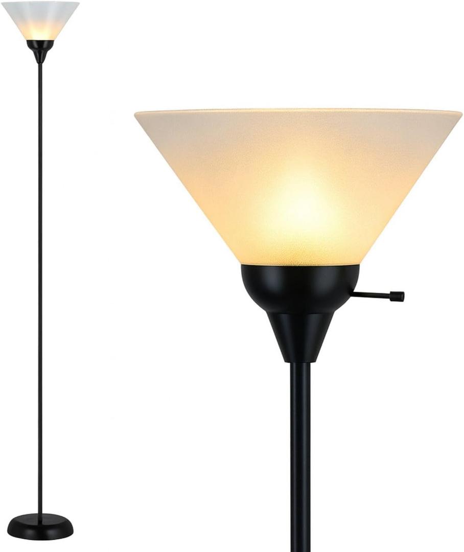 Mary Floor Lamp by Light Accents  Standing Lamp for Living Rooms  Torchiere Pole Light  LED-Compatible Floor Lamp  Modern Bedroom Lighting (Black)