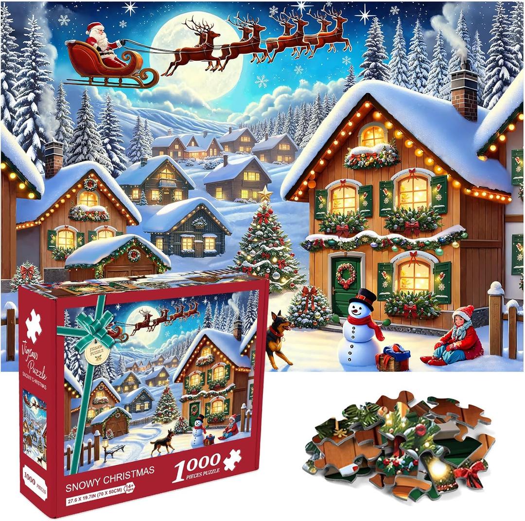 crowm Christmas Jigsaw Puzzle for Adults, 1000 Pieces Winter Snow Landscape Puzzles Challenging Holiday Family Jigsaw Puzzle Perfect for Game Nights