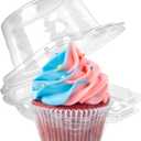 LotFancy Individual Cupcake Containers, 100 Pcs Plastic Clear Cupcake Boxes, Disposable Single Cupcake Holders with Dome Lid, Stackable Muffin Carrier for Wedding Baby Shower